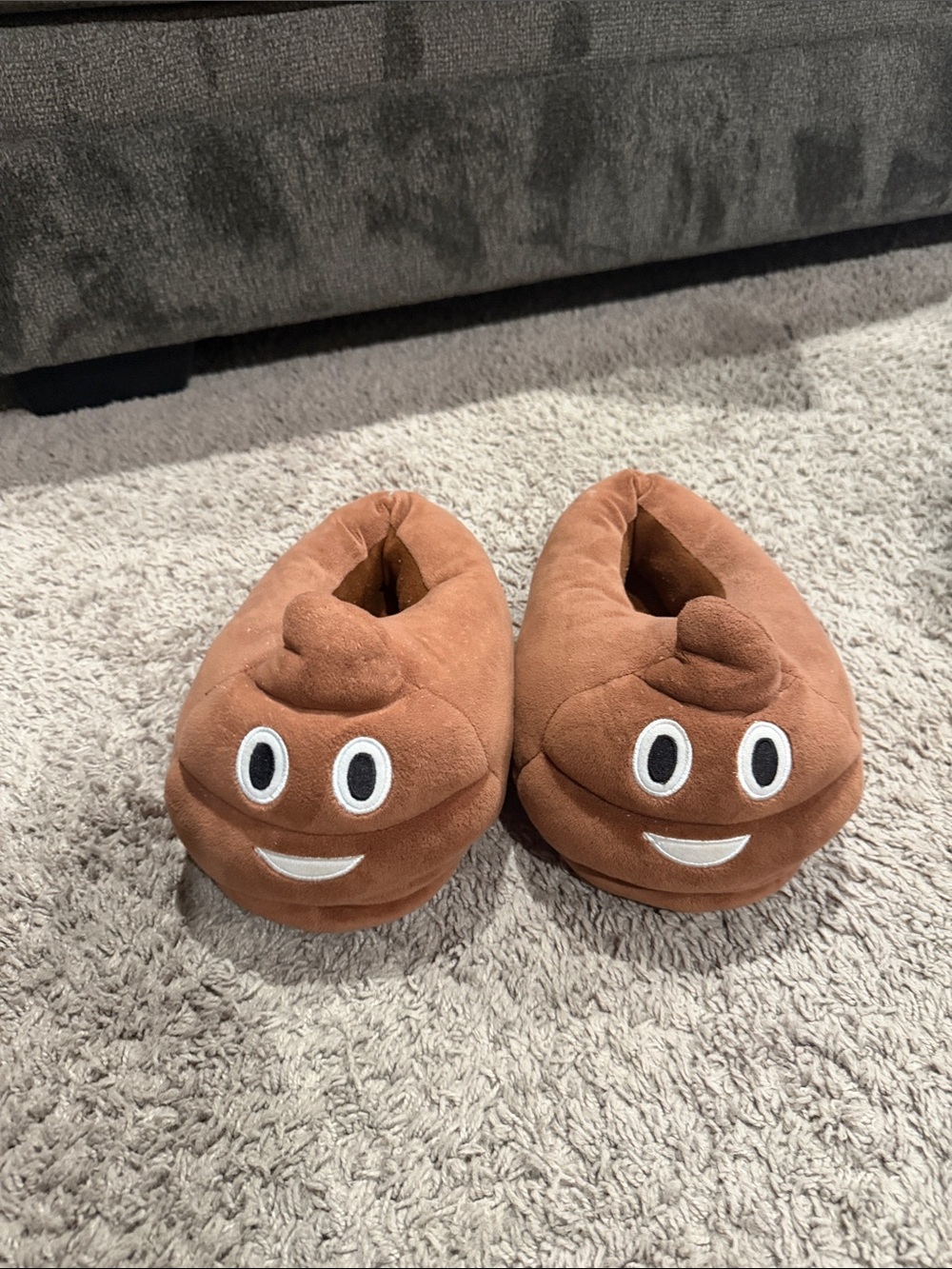 Kids Plush Brown Emoji Footie Slippers - Cozy Poop Face Design